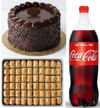Çikolatalı Yaş Pasta ve Cevizli Baklava Seti 1 Litre Cola Hediyeli pasta